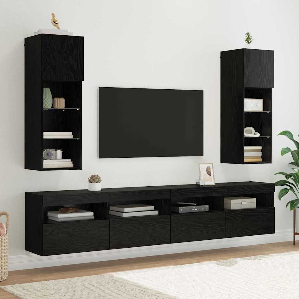 Mobiletti TV a parete 2 pcs Rovere Nero 30,5 x 30 x 90 cm