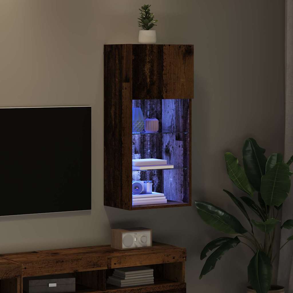 Mobile TV da Parete con LED Legno vecchio 40,5 x 30 x 90 cm
