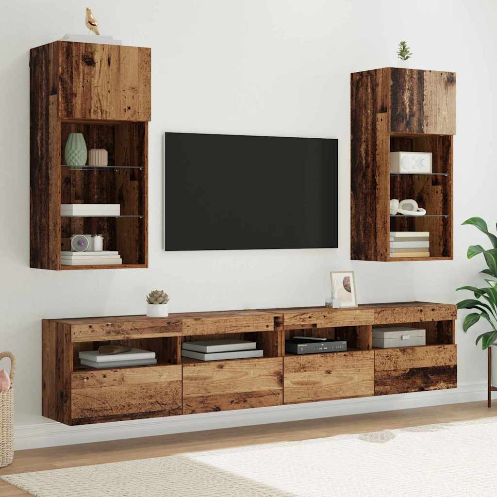 Mobile TV da Parete con LED Legno vecchio 40,5 x 30 x 90 cm