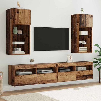 Mobile TV da Parete con LED Legno vecchio 40,5 x 30 x 90 cm