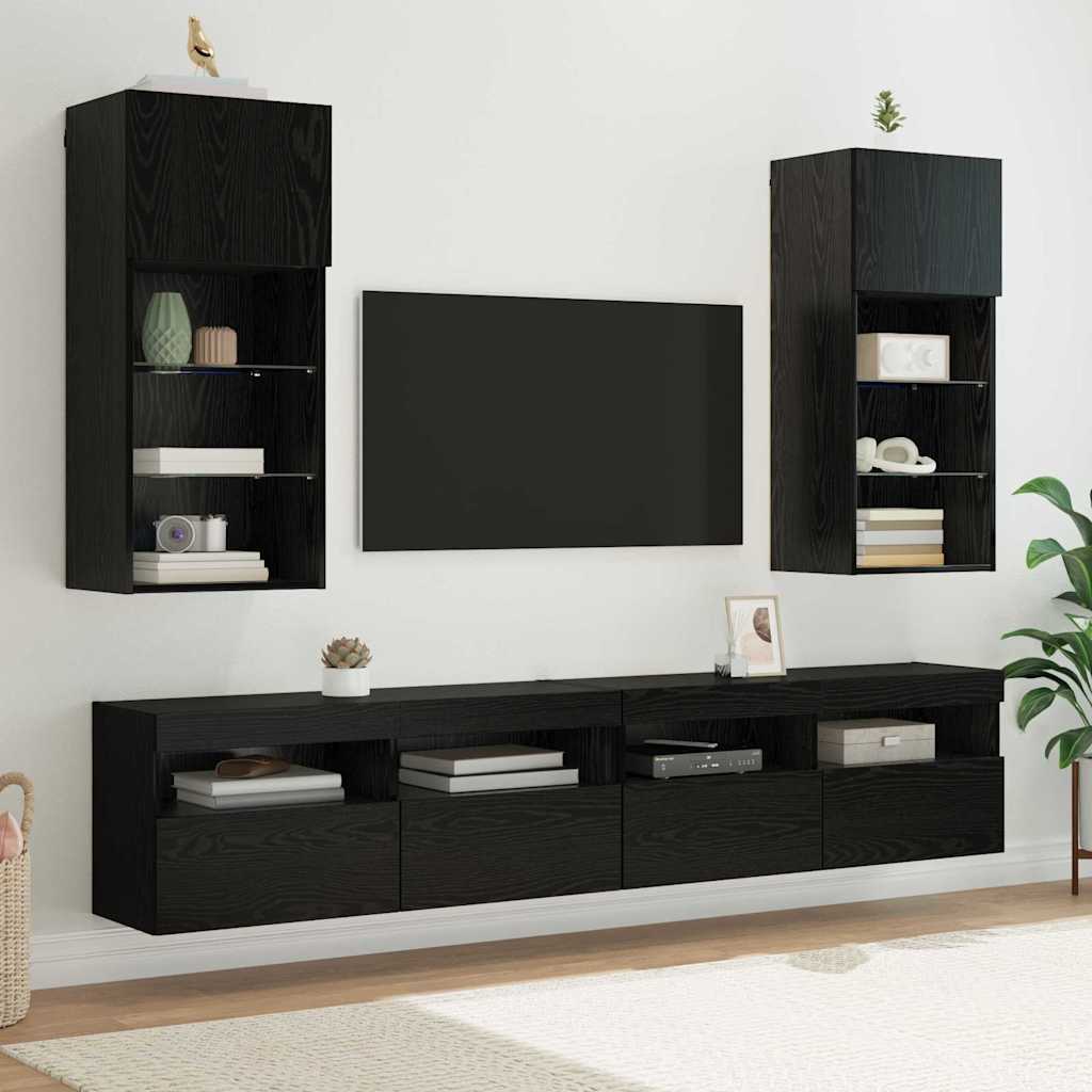 Mobiletti TV a parete 2 pcs Rovere Nero 40,5 x 30 x 90 cm