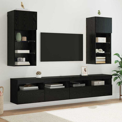 Mobiletti TV a parete 2 pcs Rovere Nero 40,5 x 30 x 90 cm