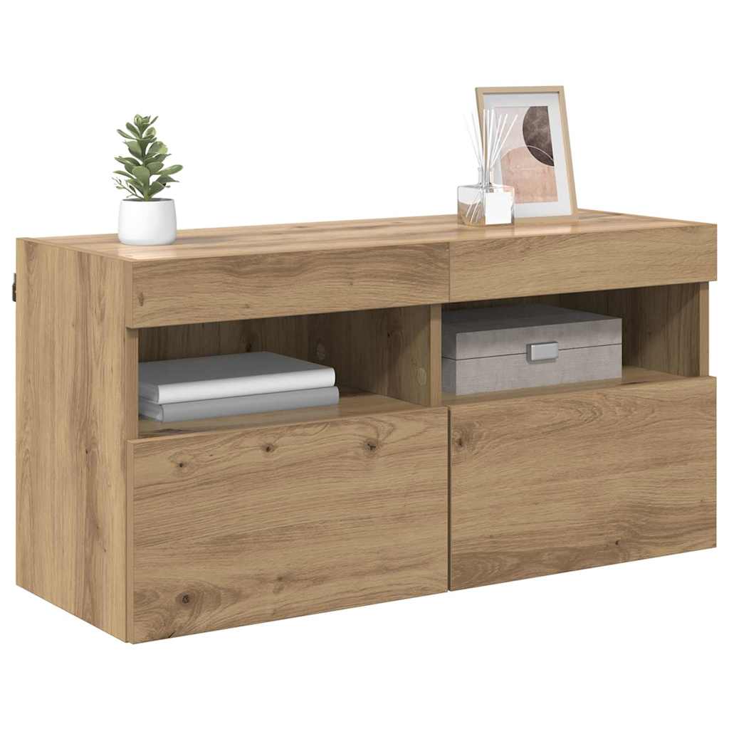 Mobile TV da parete con LED Rovere artigianale 80 x 30 x 40 cm