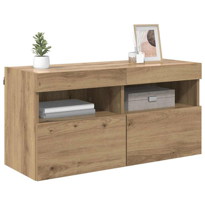 Mobile TV da parete con LED Rovere artigianale 80 x 30 x 40 cm
