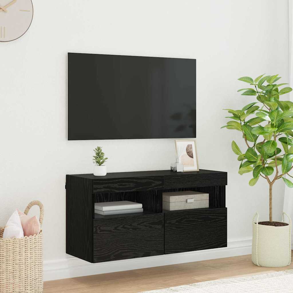 Mobile TV da parete Rovere Nero 80 x 30 x 40 cm