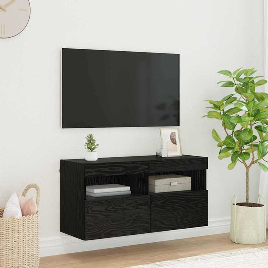 Mobile TV da parete Rovere Nero 80 x 30 x 40 cm