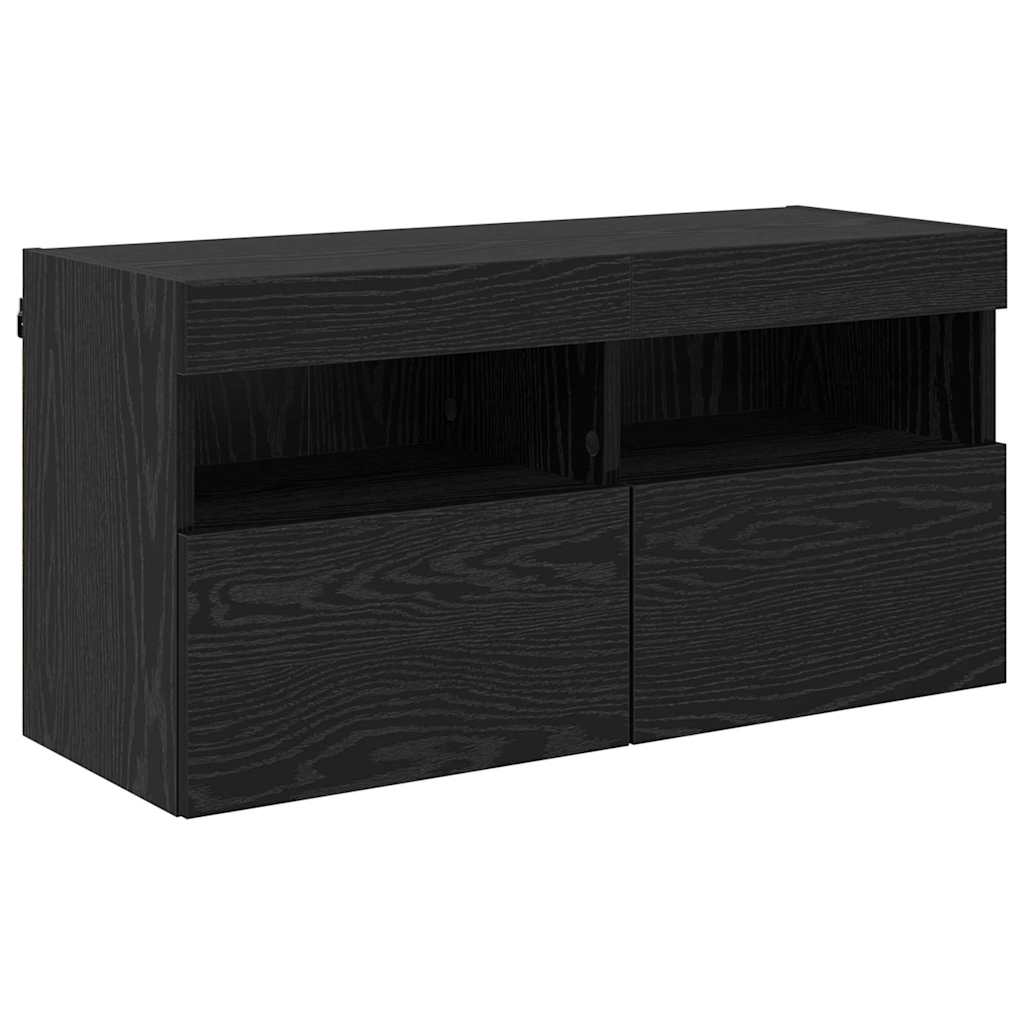 Mobile TV da parete con LED Rovere Nero 80 x 30 x 40 cm