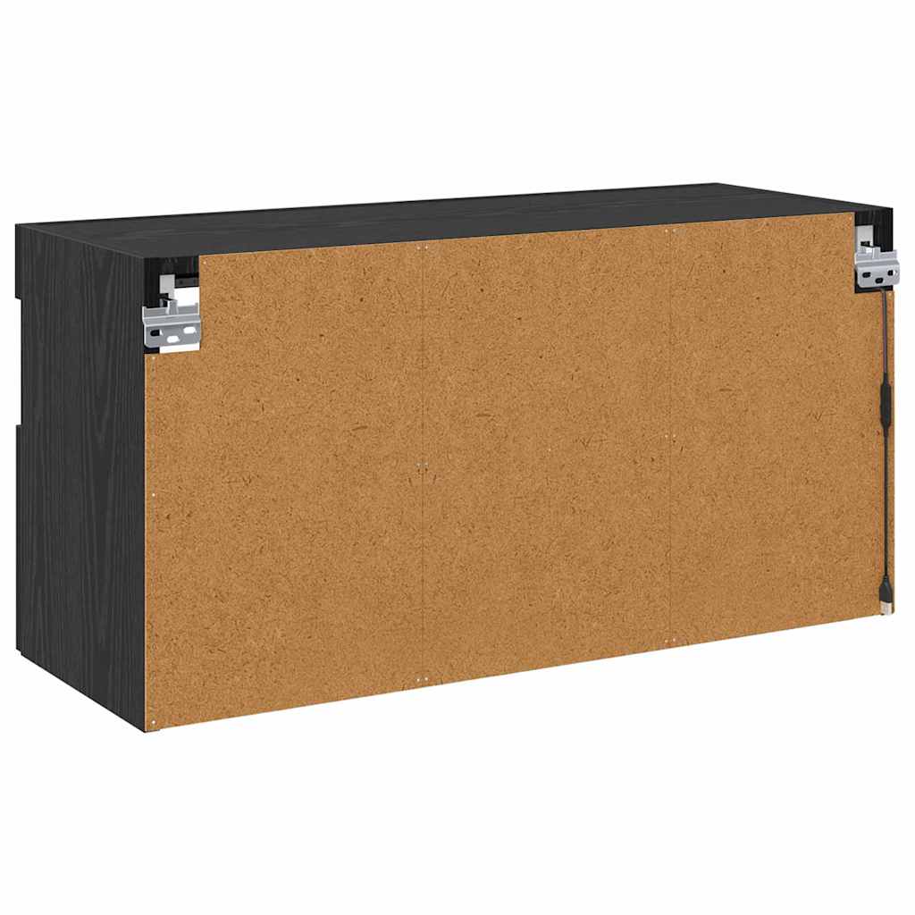 Mobile TV da parete con LED Rovere Nero 80 x 30 x 40 cm | homemem39