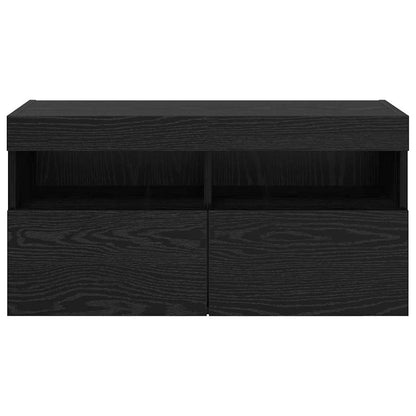 Mobile TV da parete con LED Rovere Nero 80 x 30 x 40 cm