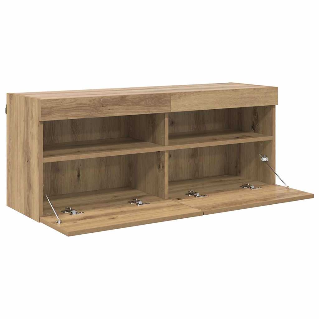 Mobile TV da parete con LED Rovere artigianale 100 x 30 x 40 cm