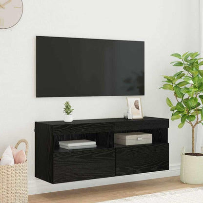 Mobile TV da parete con LED Rovere Nero 100 x 30 x 40 cm