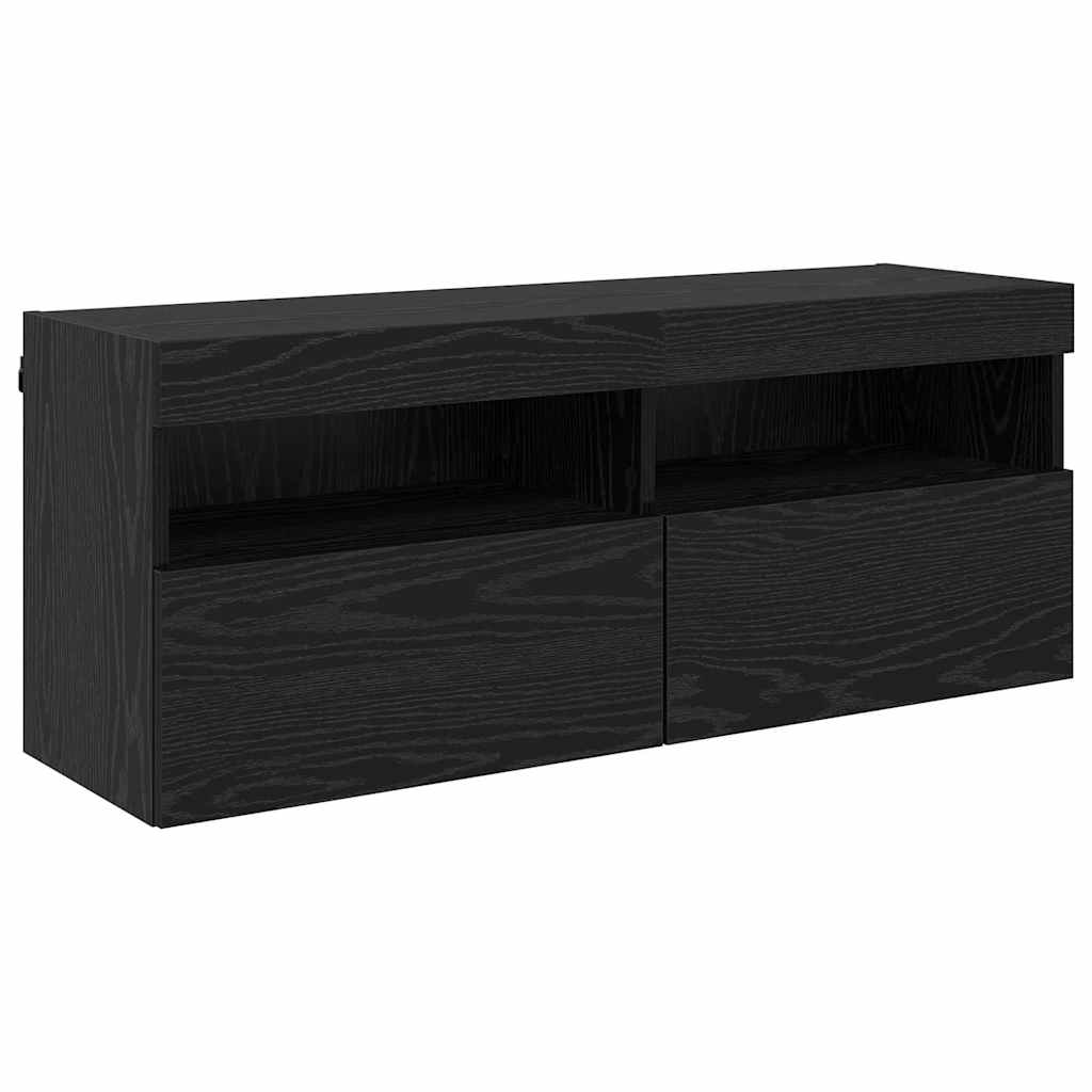 Mobile TV da parete con LED Rovere Nero 100 x 30 x 40 cm
