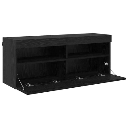 Mobile TV da parete con LED Rovere Nero 100 x 30 x 40 cm