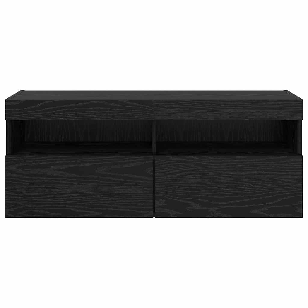 Mobile TV da parete con LED Rovere Nero 100 x 30 x 40 cm