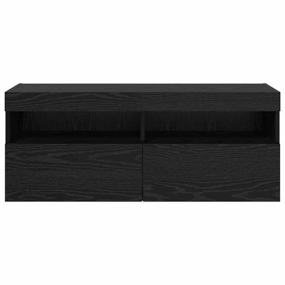 Mobile TV da parete con LED Rovere Nero 100 x 30 x 40 cm