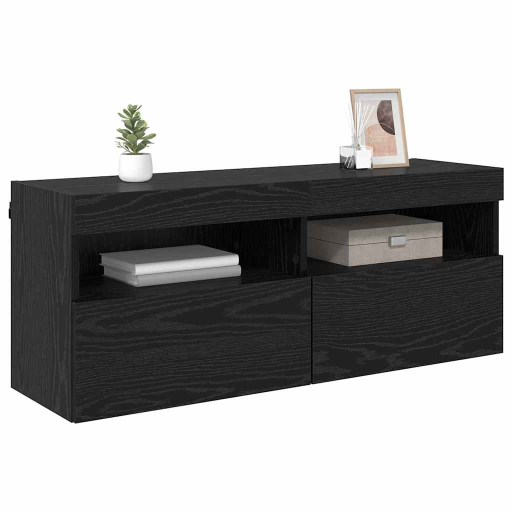 Mobile TV da parete con LED Rovere Nero 100 x 30 x 40 cm