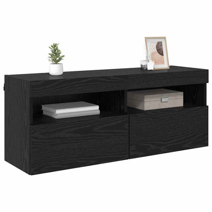 Mobile TV da parete con LED Rovere Nero 100 x 30 x 40 cm