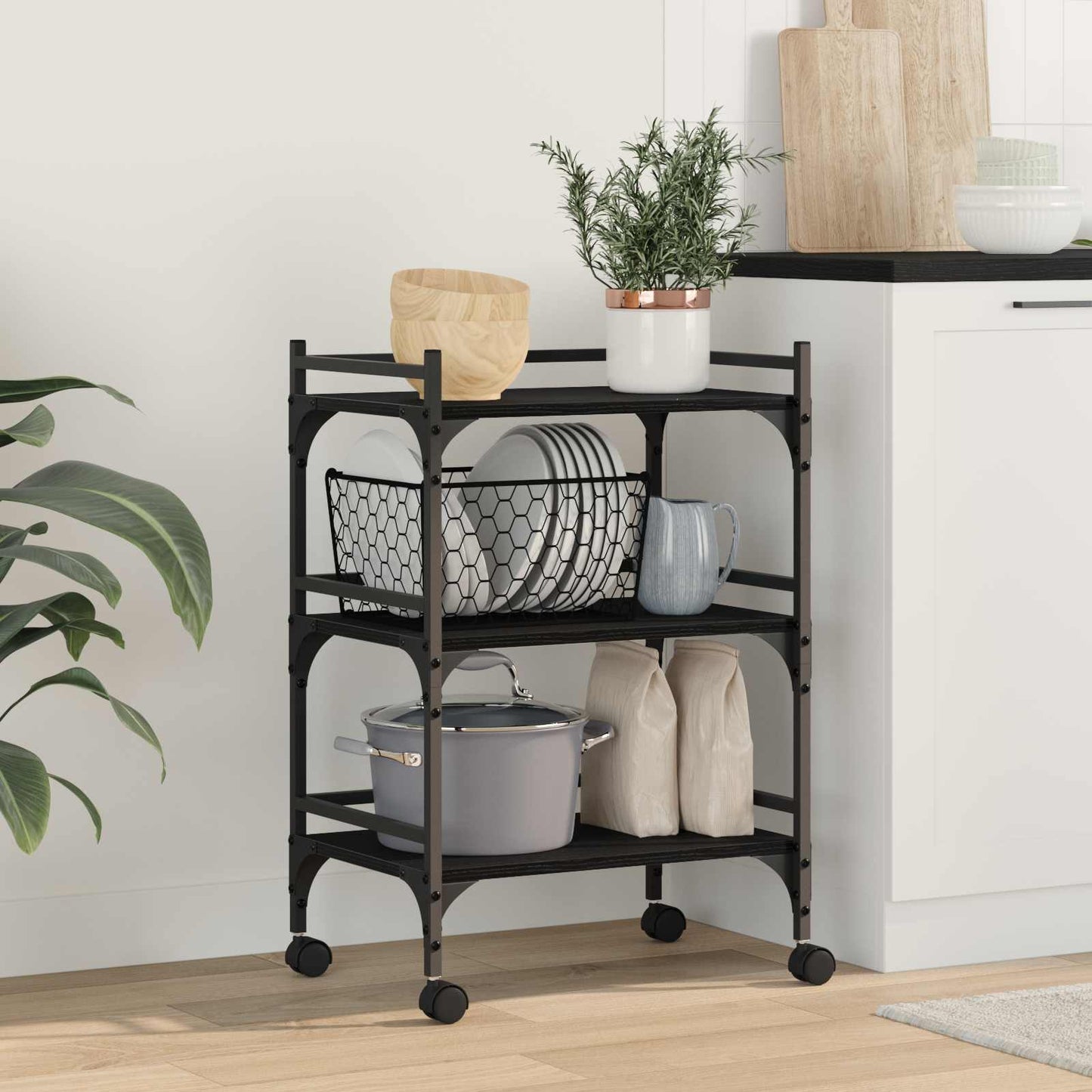 Carrello da Cucina Rovere Nero 50 x 35 x 75.5 cm | homemem39