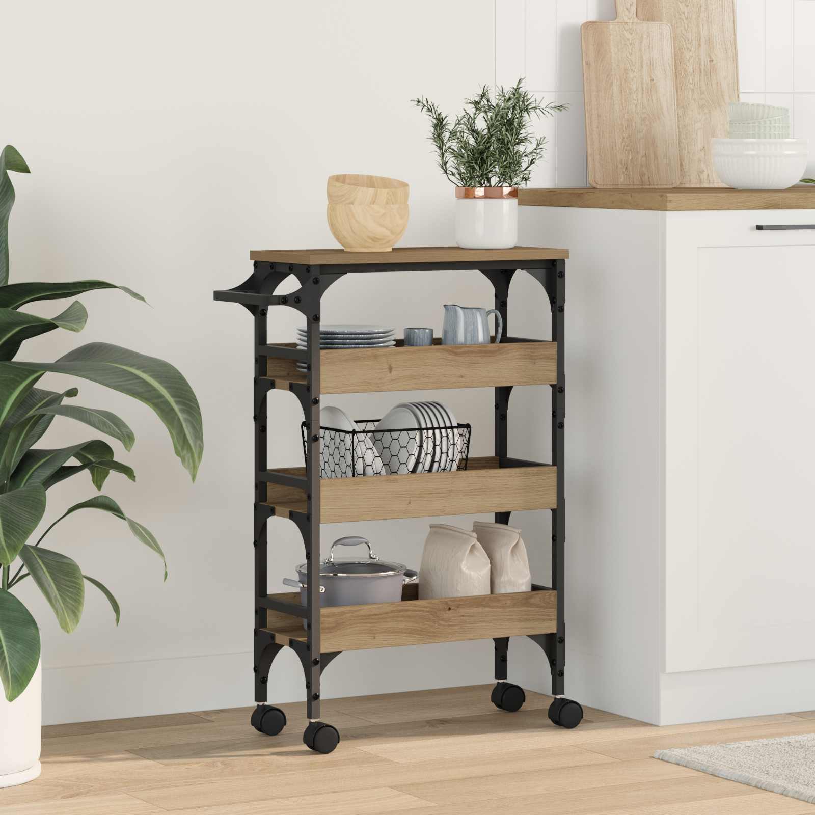 Carrello da Cucina Rovere artigianale 53 x 20 x 76 cm | homemem39
