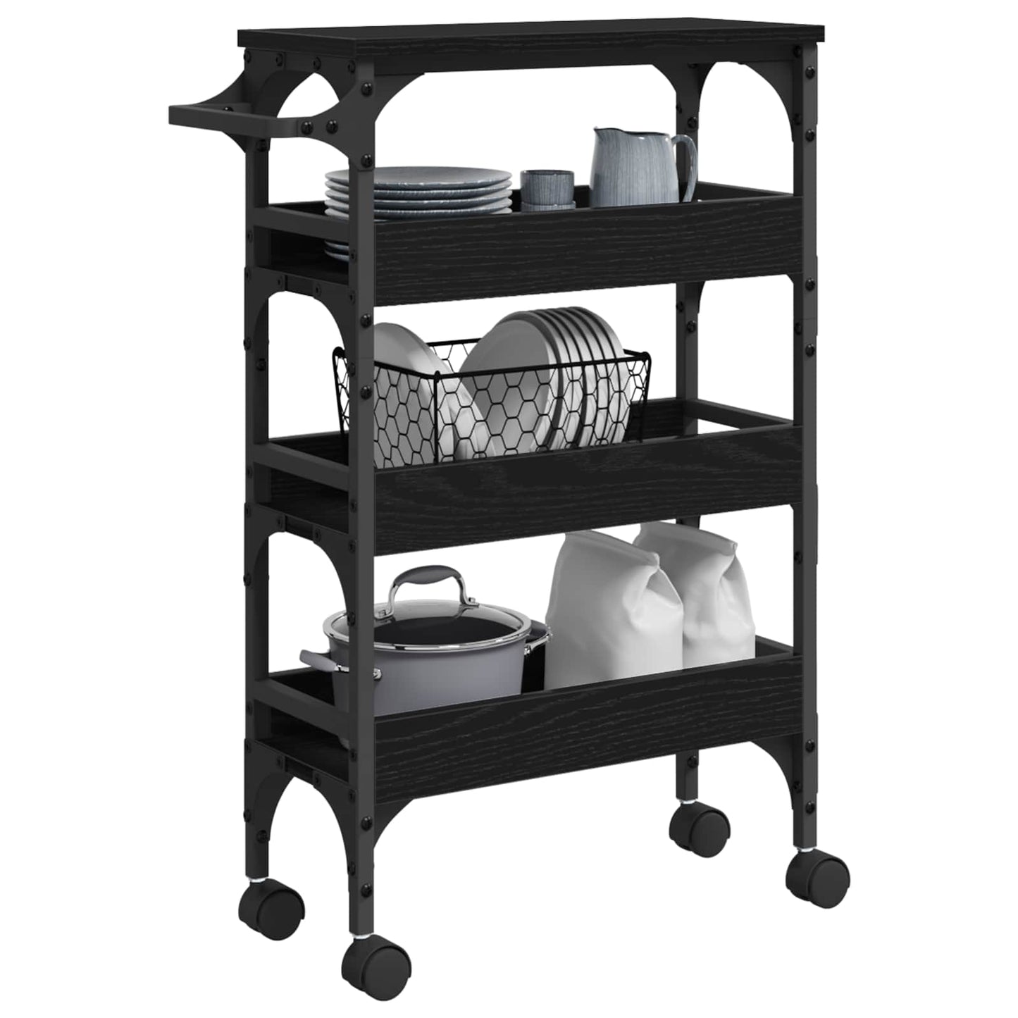 Carrello da Cucina Rovere Nero 53 x 20 x 76 cm | homemem39