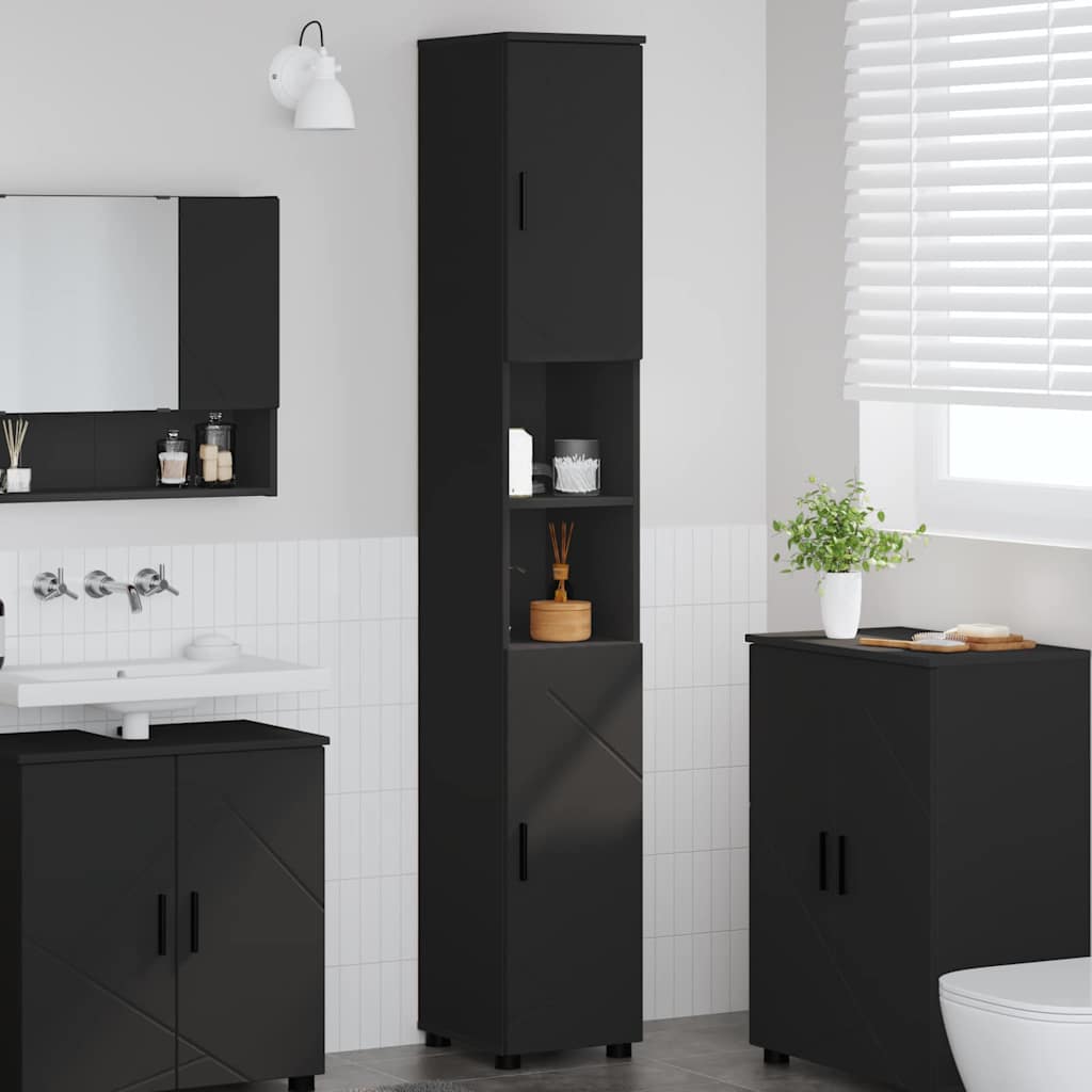 Mobile da Bagno con archiviazione Nero 30 x 35 x 192 cm
