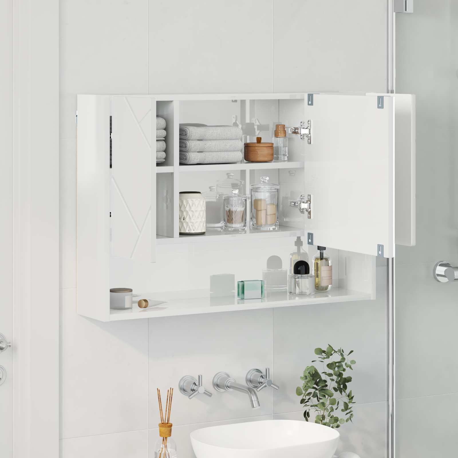 Mobiletto per specchio Bianco Lucido 80 x 17 x 55 cm | homemem39