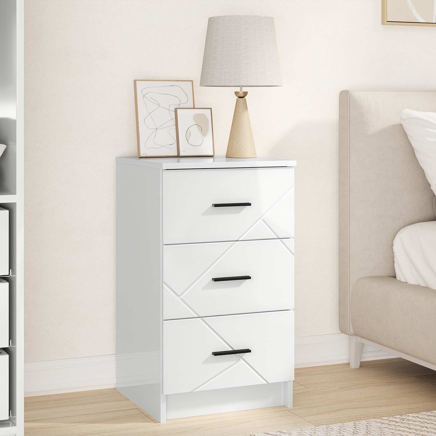 Armadio da Notte con cassetto Bianco lucido 38 x 38 x 66 cm | homemem39