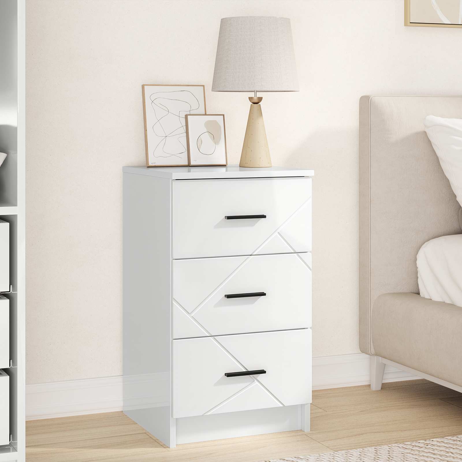 Armadio da Notte con cassetto Bianco lucido 38 x 38 x 66 cm | homemem39