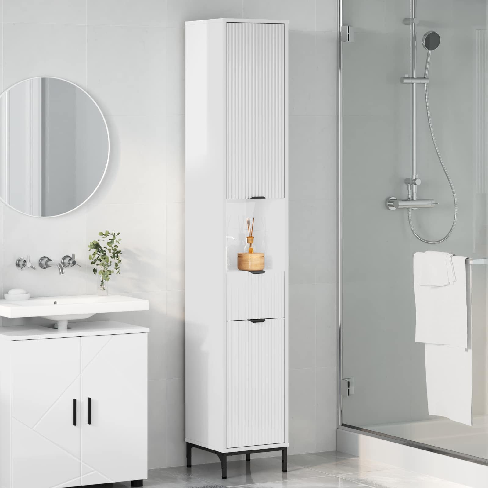 Mobile da Bagno Bianco Lucido 31,5 x 33 x 190 cm | homemem39