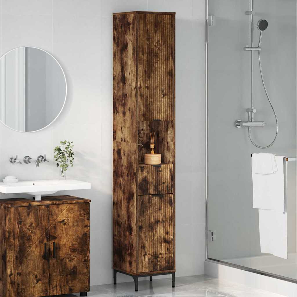 Mobile da Bagno con cassetto Rovere fumé 31,5 x 33 x 190 cm | homemem39