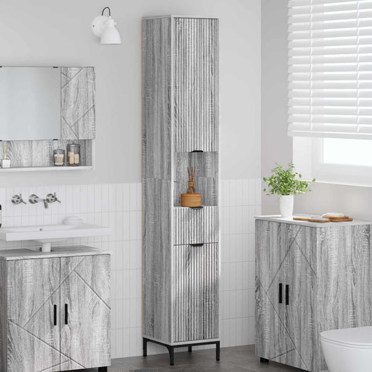 Mobile da Bagno con cassetto Grigio Sonoma 31,5 x 33 x 190 cm