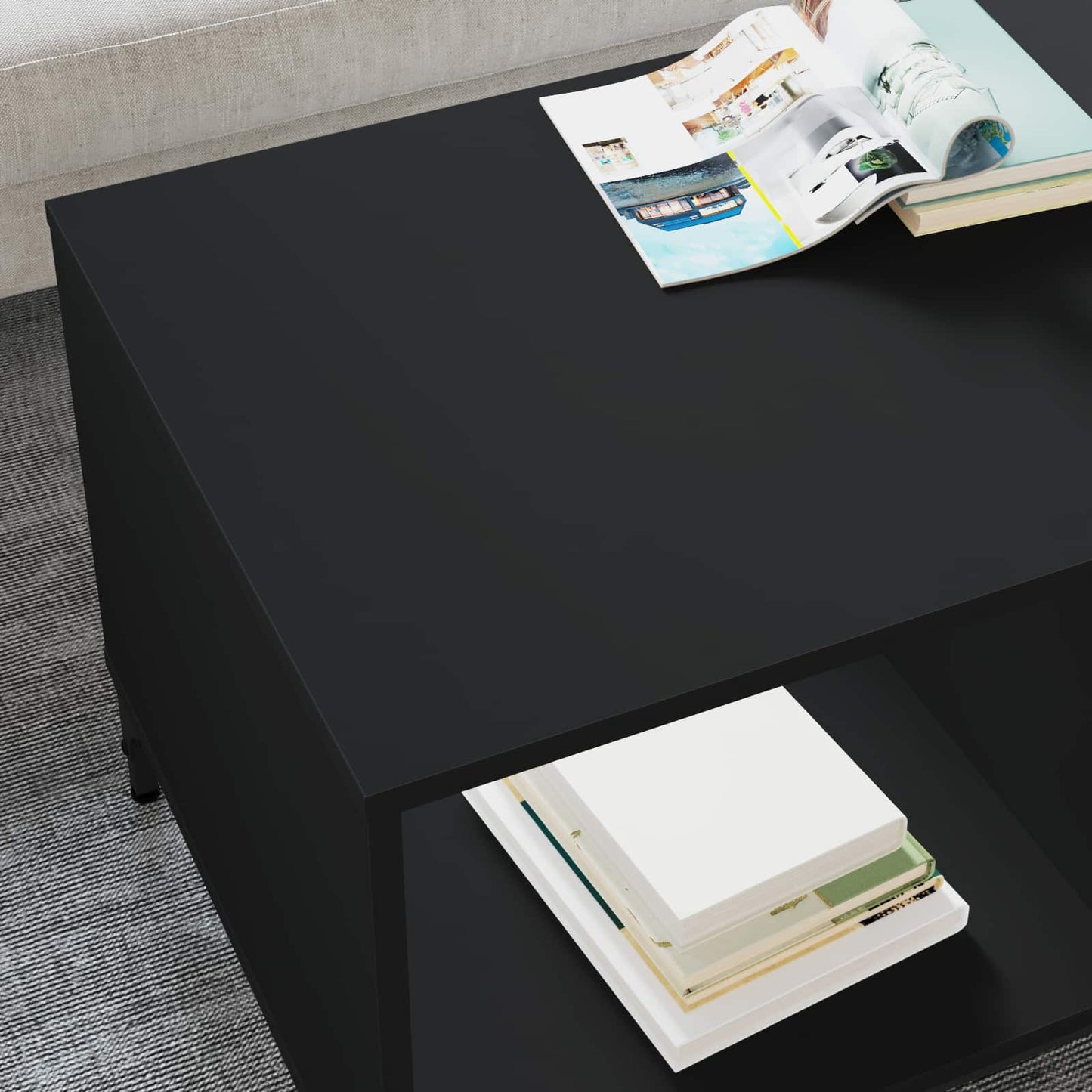 Tavolino da salotto con cassetto Rovere Nero 90 x 49 x 46 cm