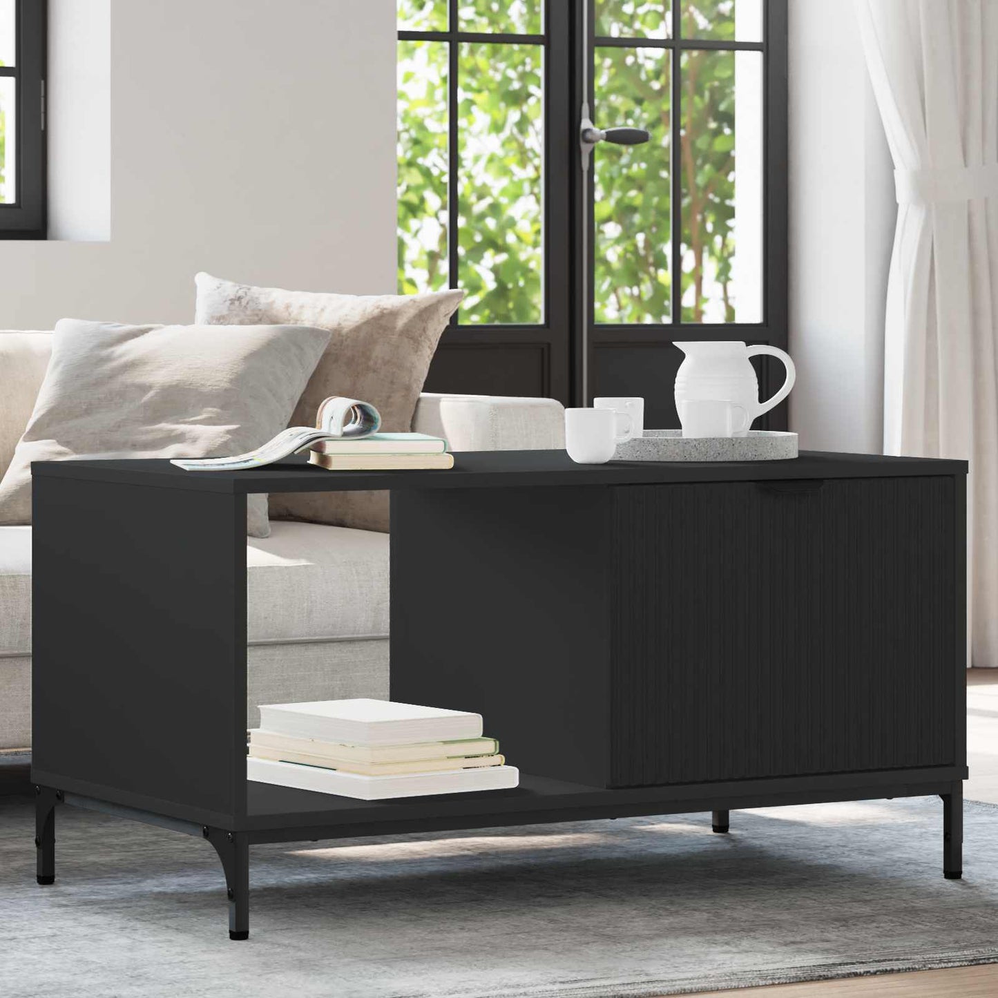 Tavolino da salotto con cassetto Rovere Nero 90 x 49 x 46 cm