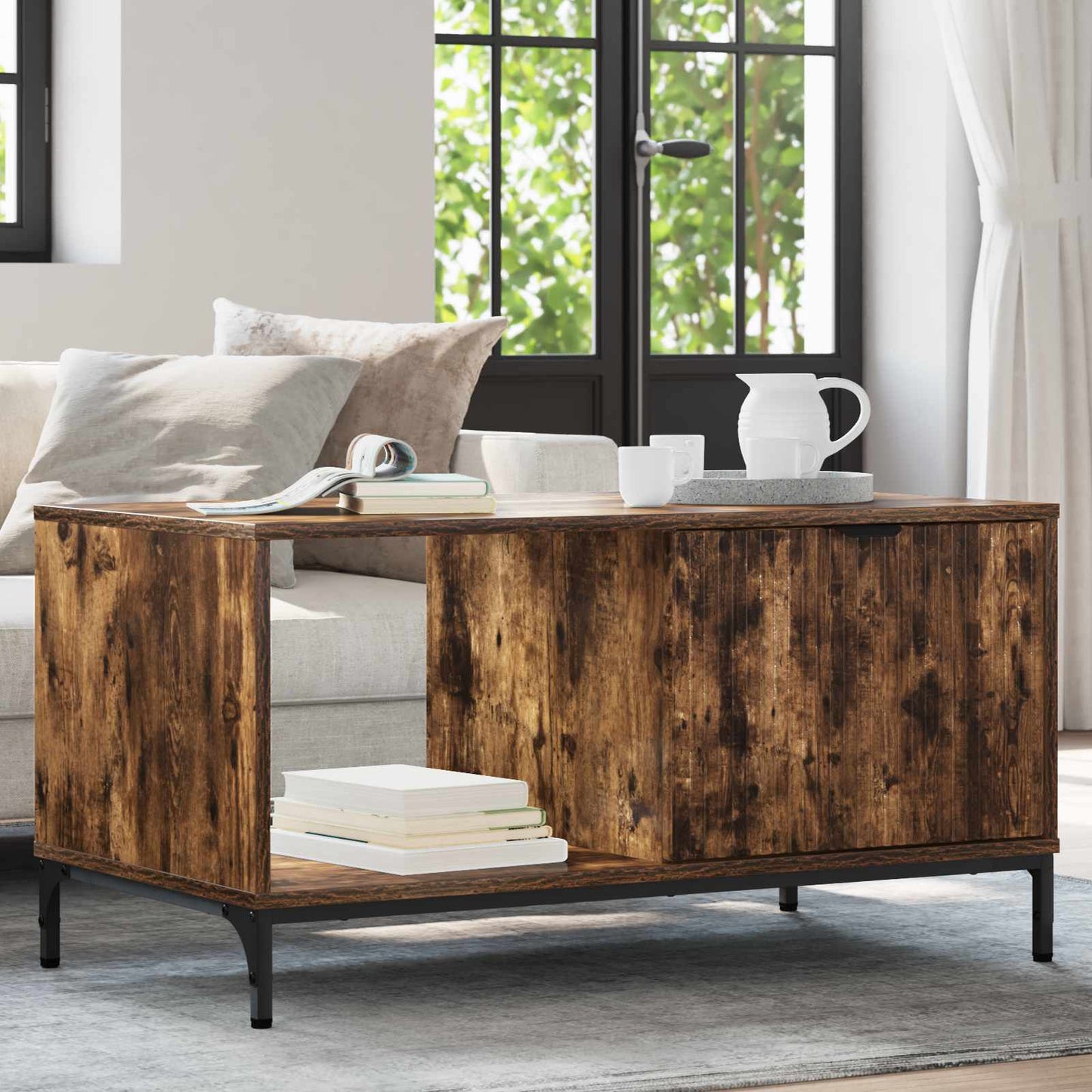 Tavolino da salotto con cassetto Rovere fumé 90 x 49 x 46 cm