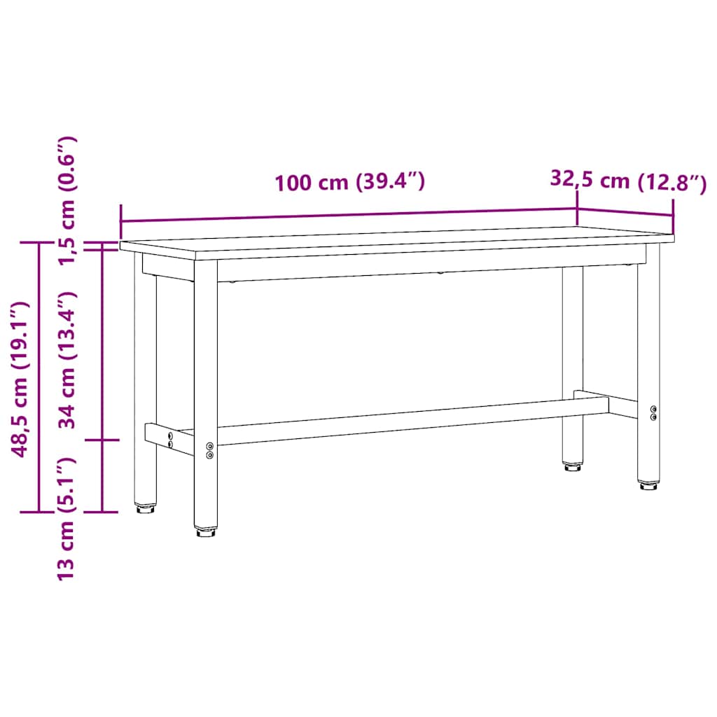Panchina da pranzo 100 x 32,5 x 48,5 cm