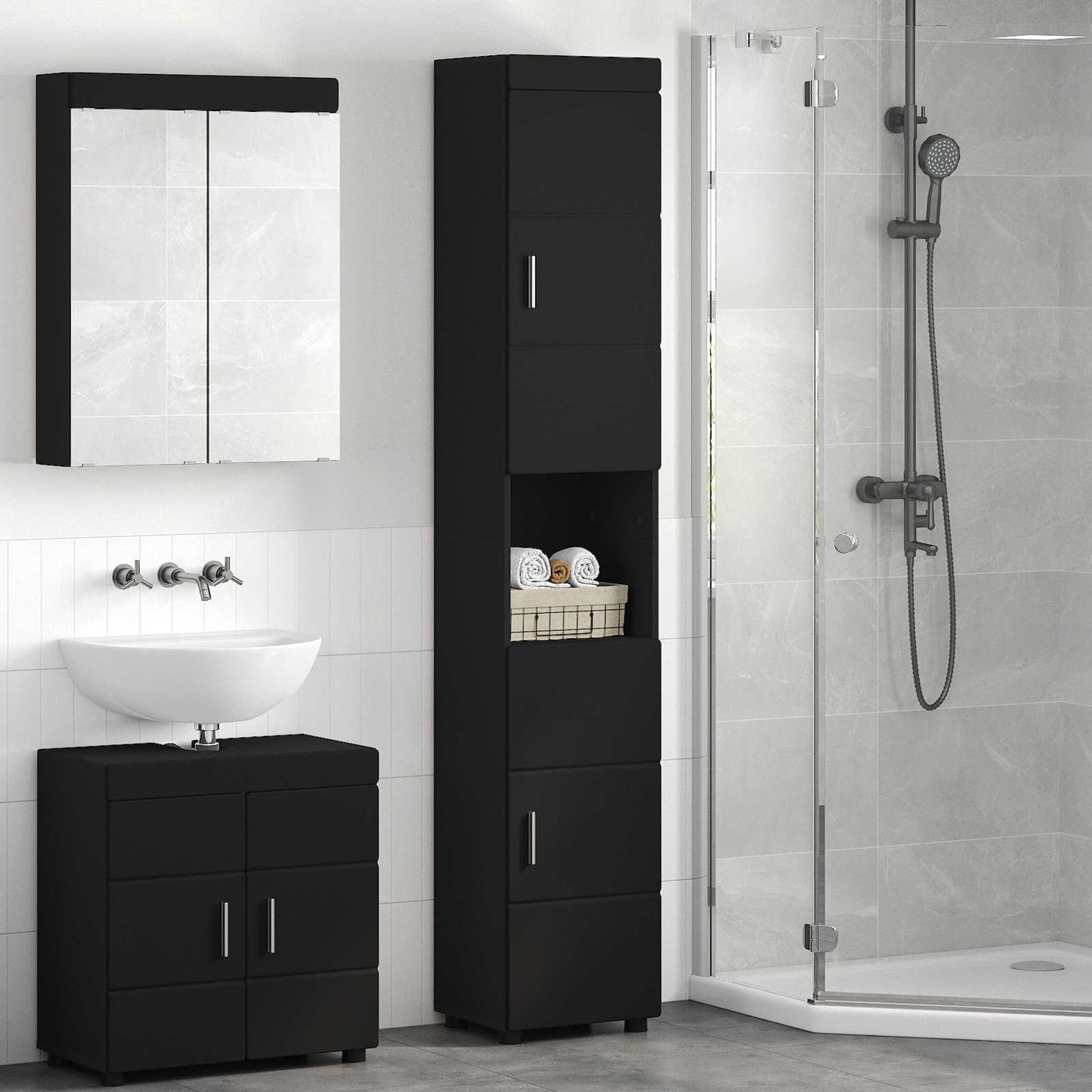 Set di Armadi da Bagno TULUM Nero 37 x 31,5 x 203 cm | homemem39