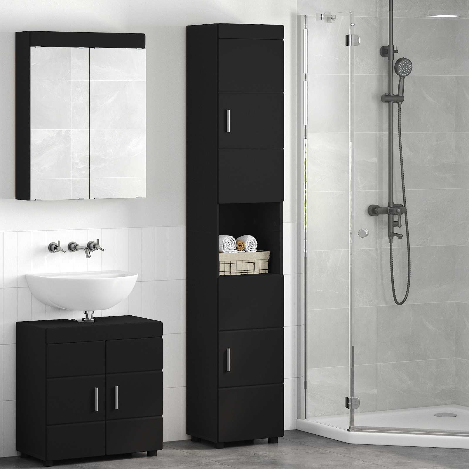 Set di Armadi da Bagno TULUM Nero 37 x 31,5 x 203 cm | homemem39