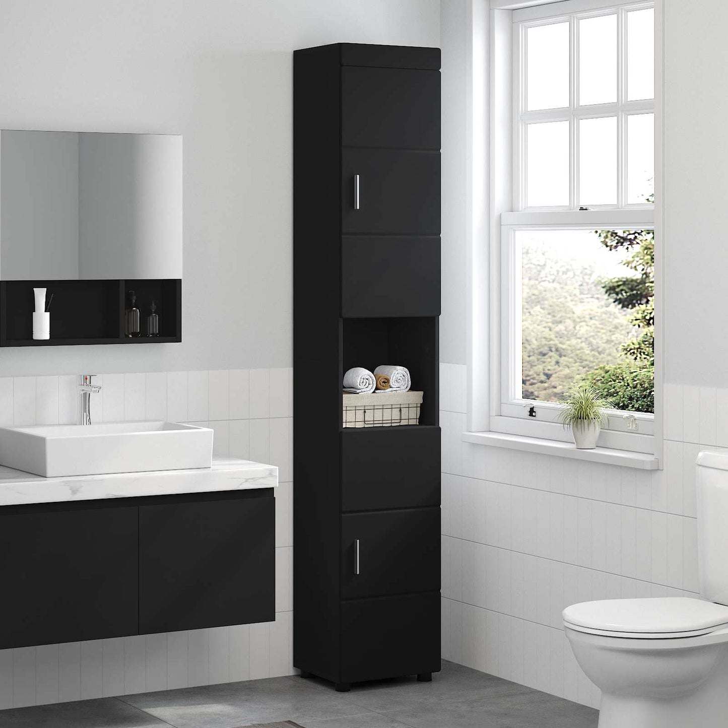 Set di Armadi da Bagno TULUM Nero 37 x 31,5 x 203 cm | homemem39