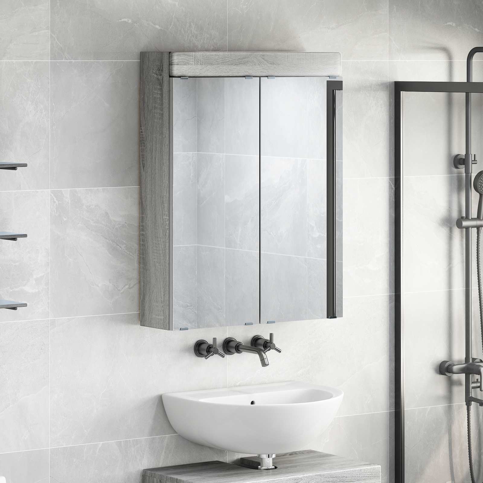 Mobiletto per specchio da bagno TULUM Grigio Sonoma | homemem39