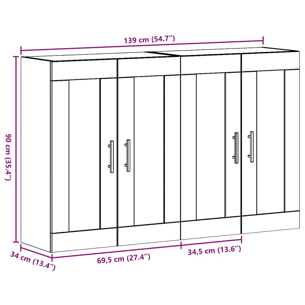Armadi da Muro 2 pcs Legno vecchio 69,5 x 34 x 90 cm
