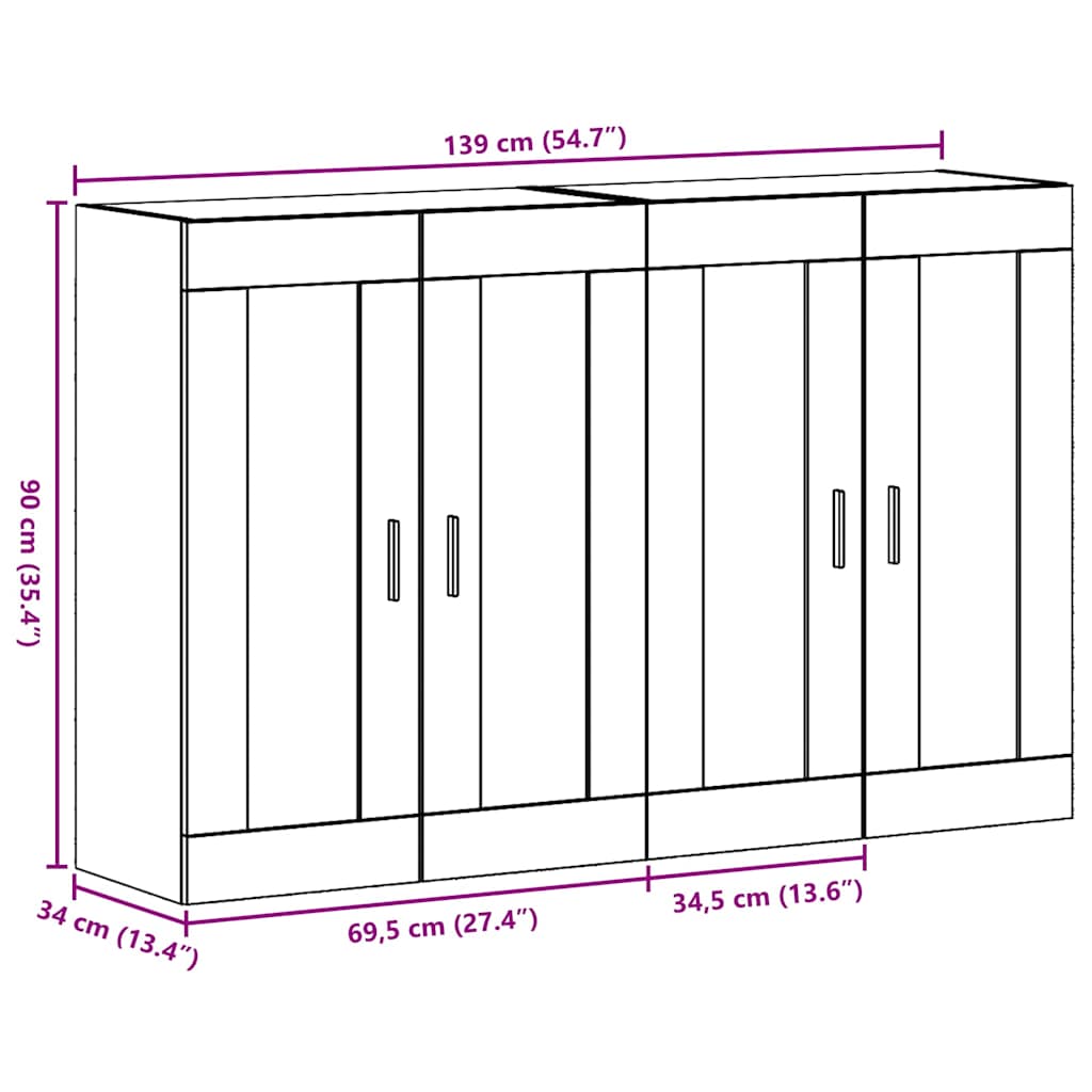 Armadi da Muro 2 pcs Legno vecchio 69,5 x 34 x 90 cm