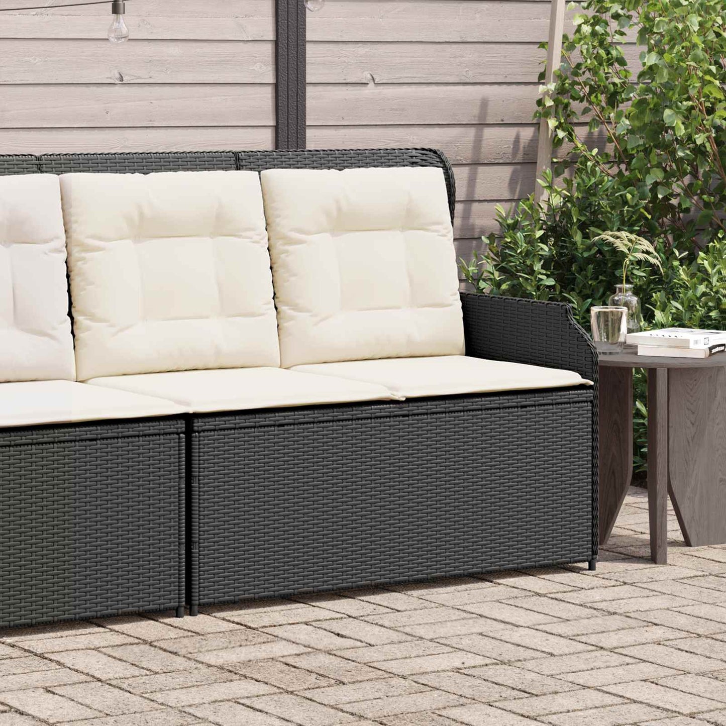 Panchina da giardino con cuscino Nero e Bianco Crema polyrattan