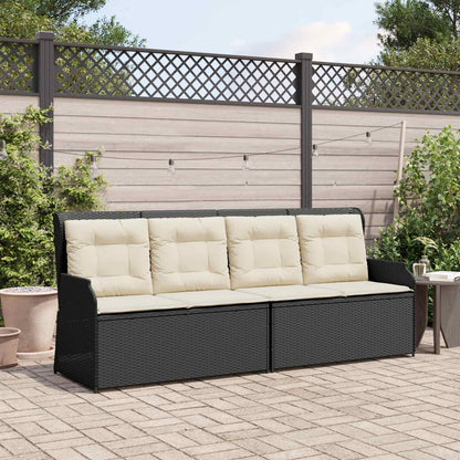 Panchina da giardino con cuscino Nero e Bianco Crema polyrattan