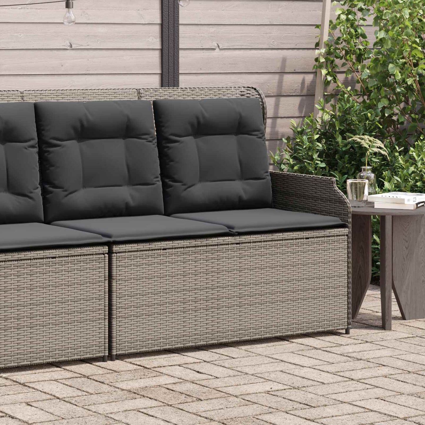 Panchina da giardino con cuscino Grigio polyrattan