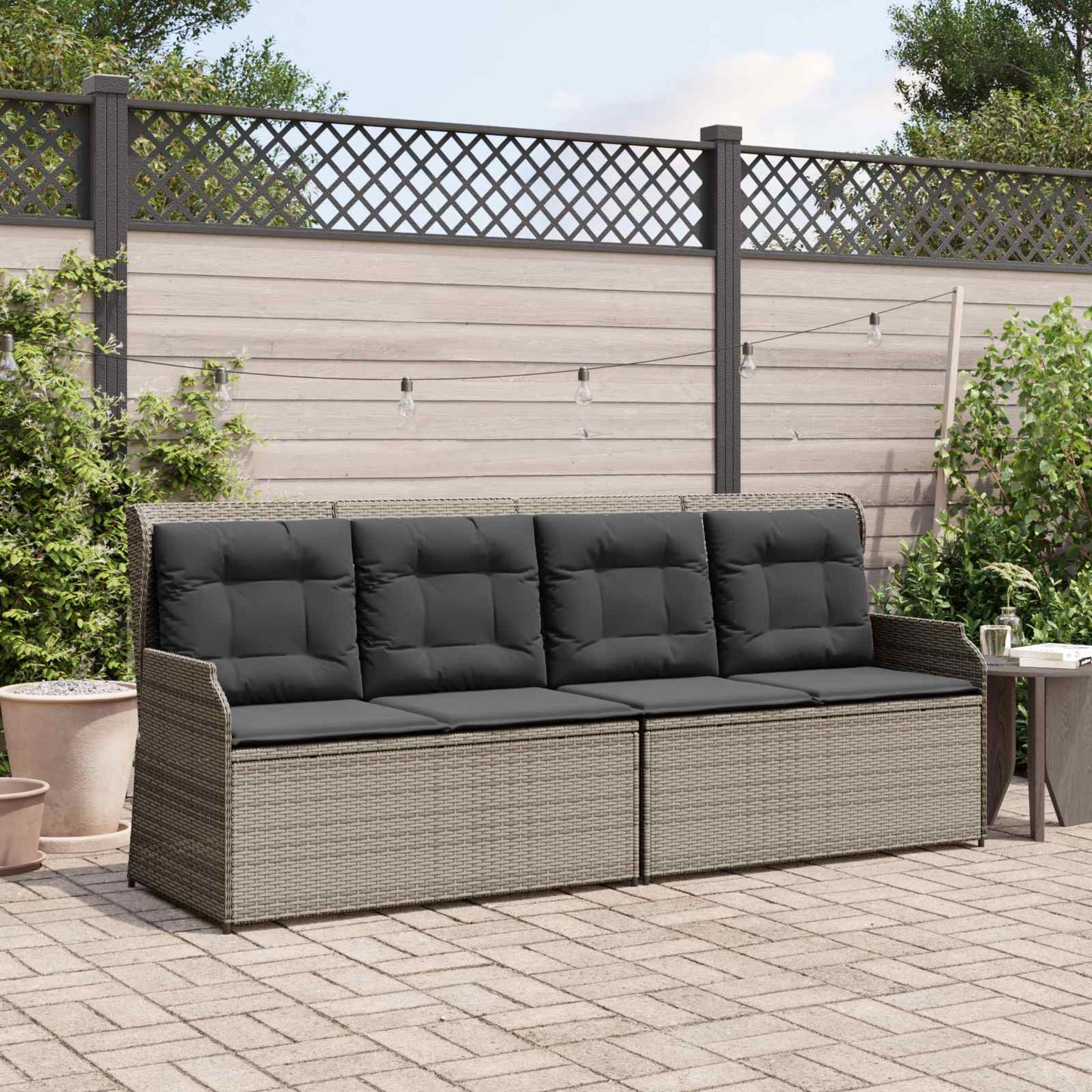 Panchina da giardino con cuscino Grigio polyrattan