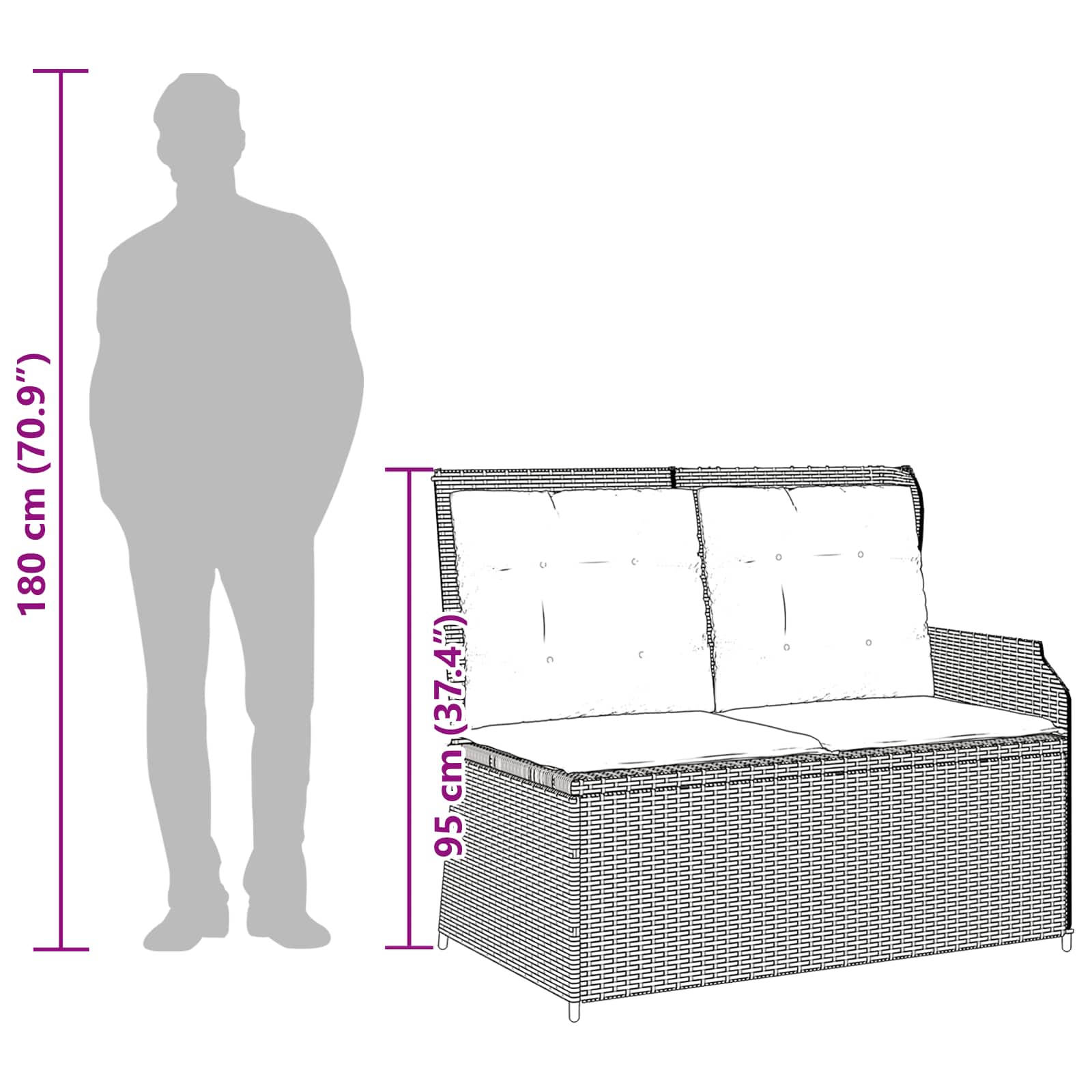 Panchina da giardino con cuscino Grigio chiaro polyrattan | homemem39