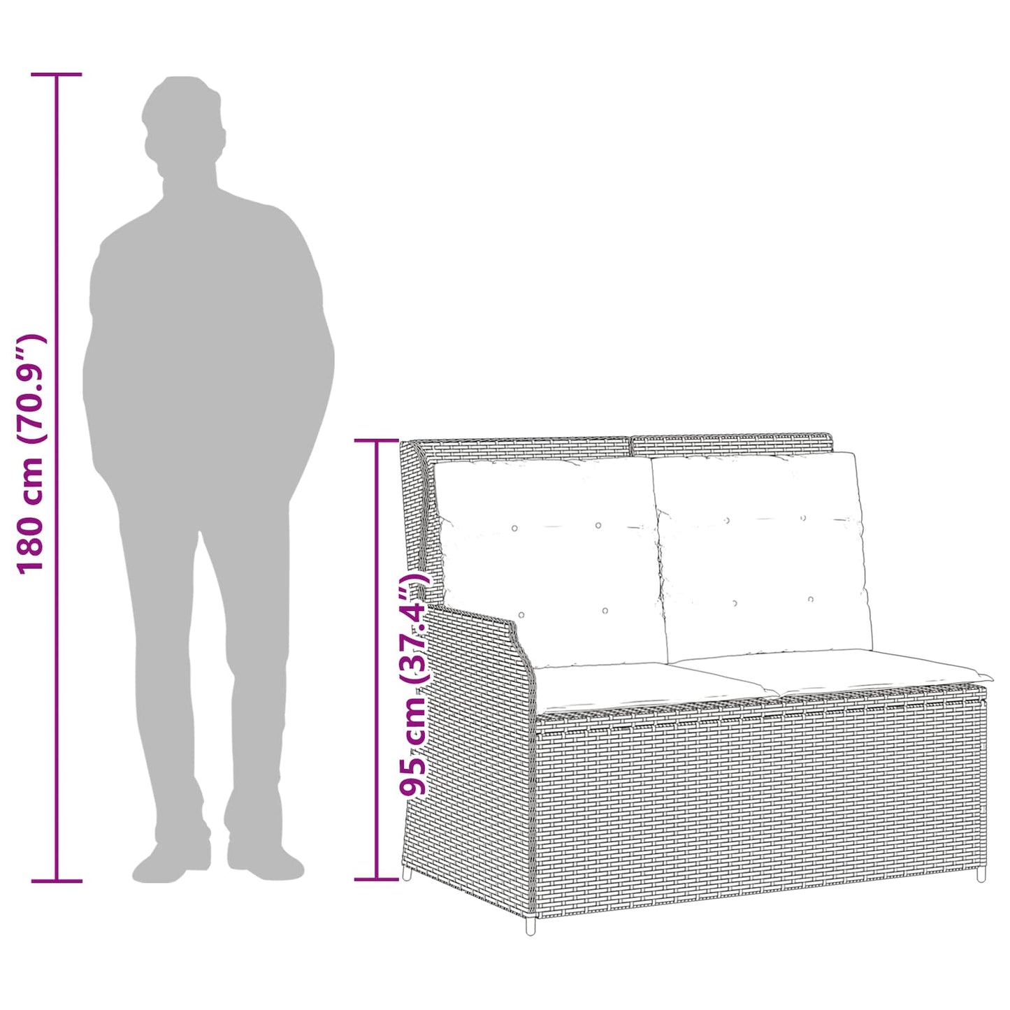 Panchina da giardino Nero polyrattan