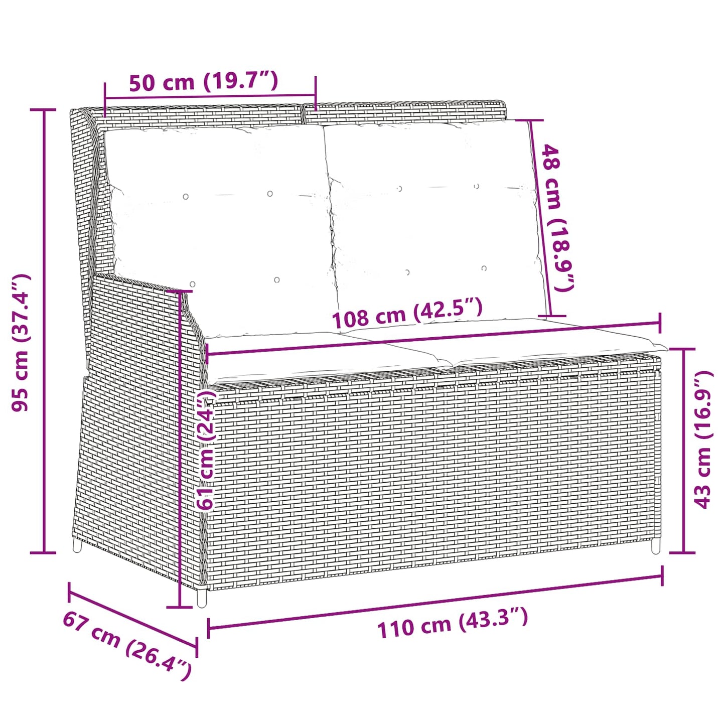 Panchina da giardino Grigio chiaro polyrattan