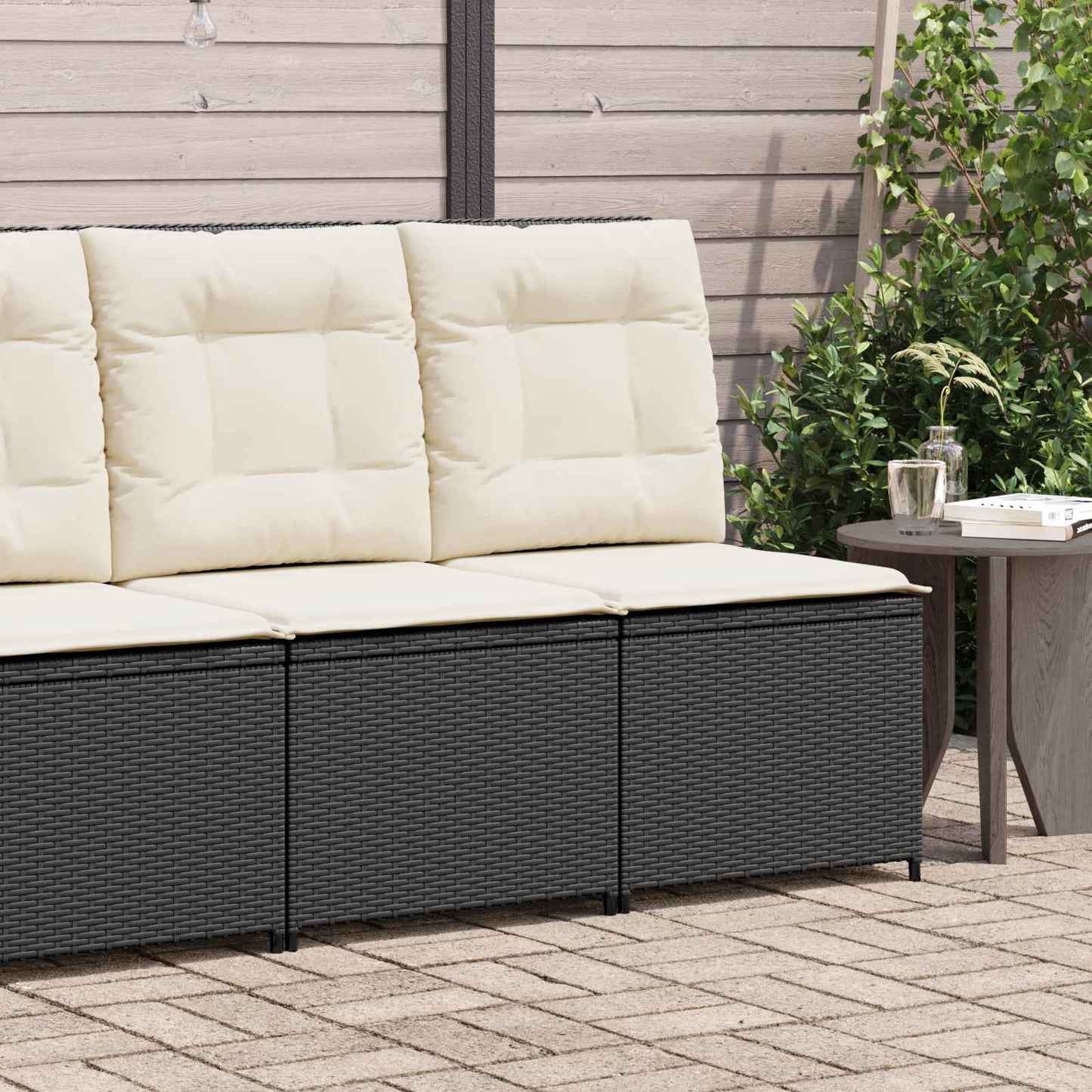 Divano da giardino con cuscino Nero e Bianco Crema polyrattan
