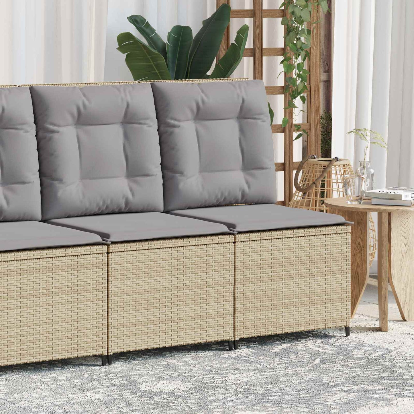 Divano da giardino con cuscino Beige e grigio polyrattan